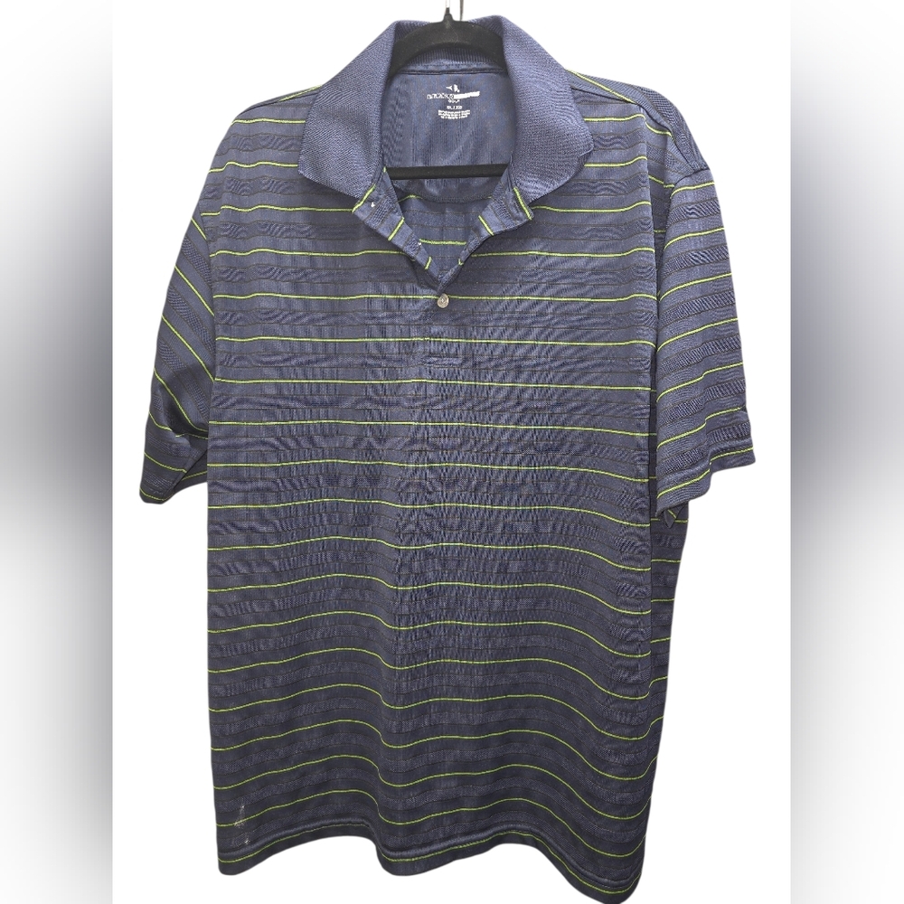 Grand Slam Golf Polo Shirt XL Blue Green Striped Performance Short Sleeve‎